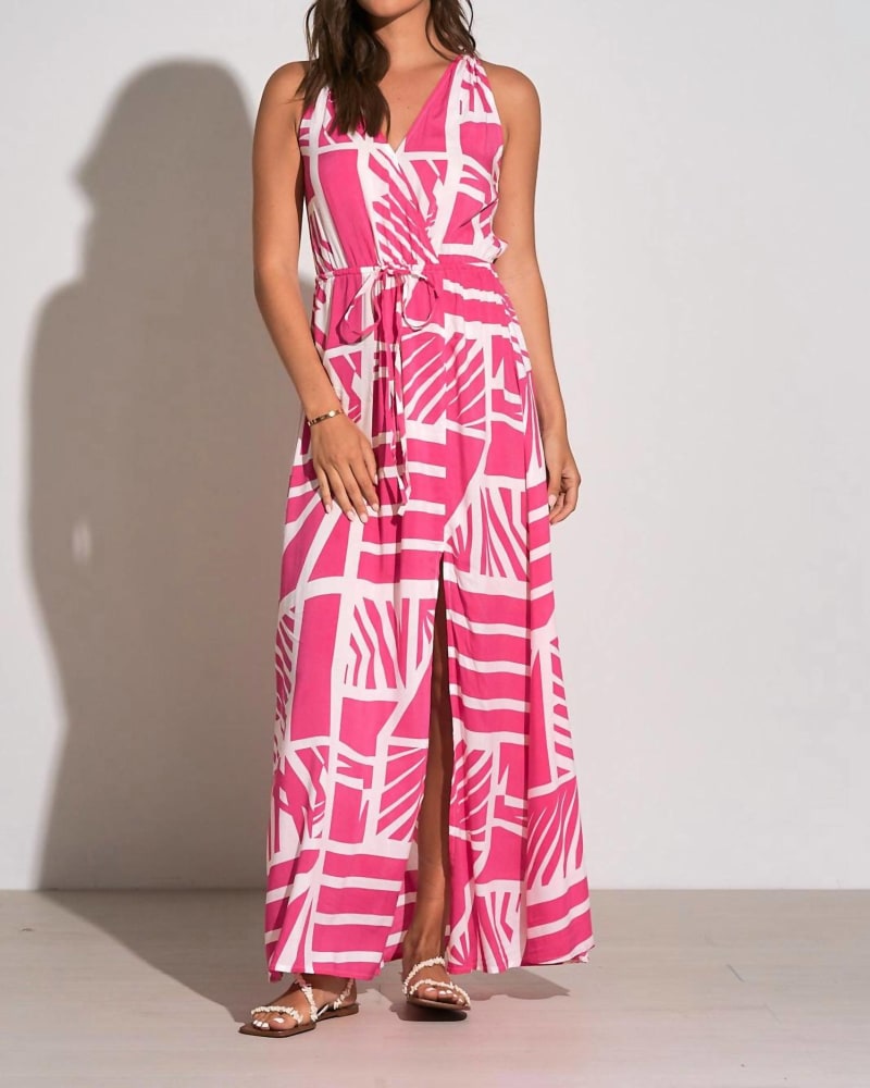 Front of a model wearing a size Large Barbados Maxi Dress in Pink Barbados in Pink Barbados by ELAN. | dia_product_style_image_id:339334